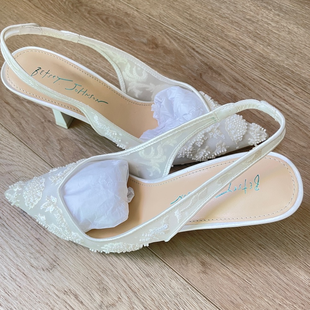 Betsey Johnson Nikki Ivory Lace Slingback Heels